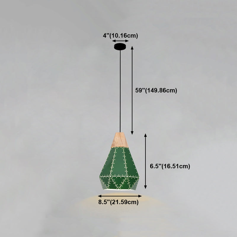 Lampada a sospensione verde a bulbina singola Metal Geometric Luce sospesa per sala da pranzo