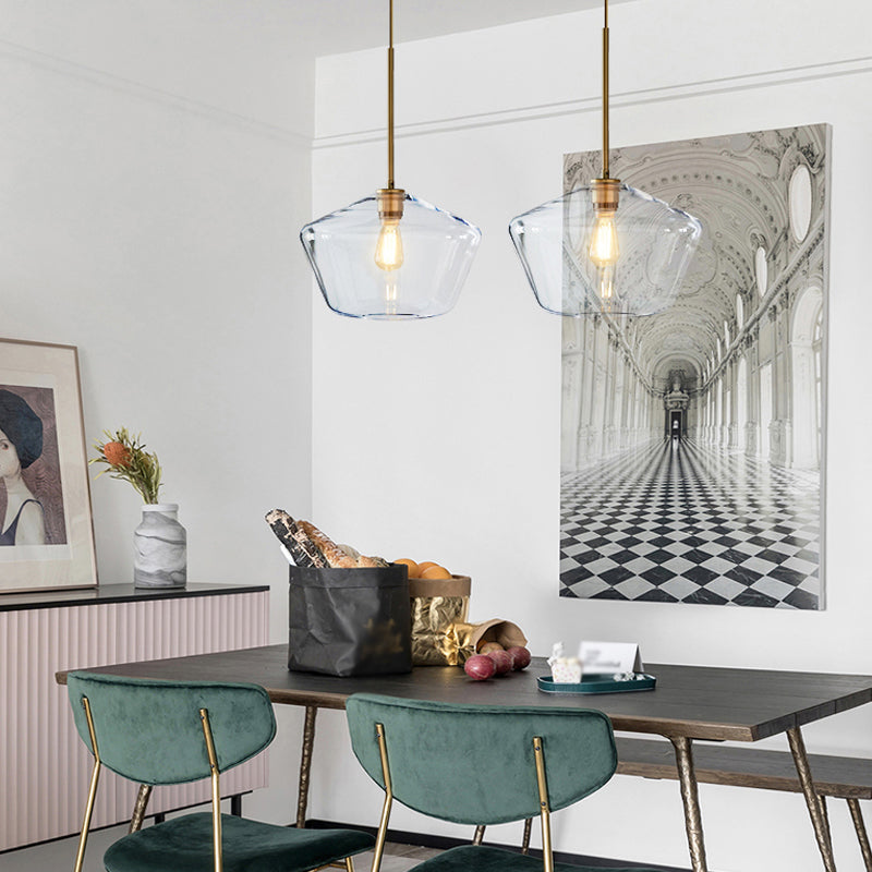 Glass Shade Hanging Pendant Nordic Brass Finish Drop Light for Dining Room