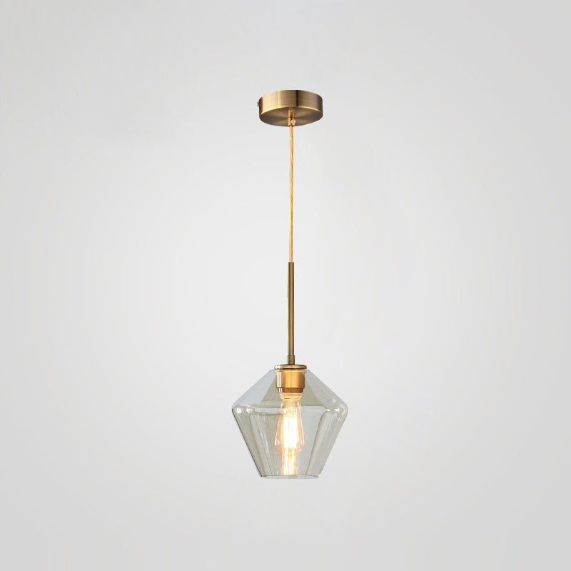 Glass Shade Hanging Pendant Nordic Brass Finish Drop Light for Dining Room