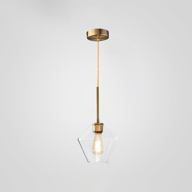 Glass Shade Hanging Pendant Nordic Brass Finish Drop Light for Dining Room