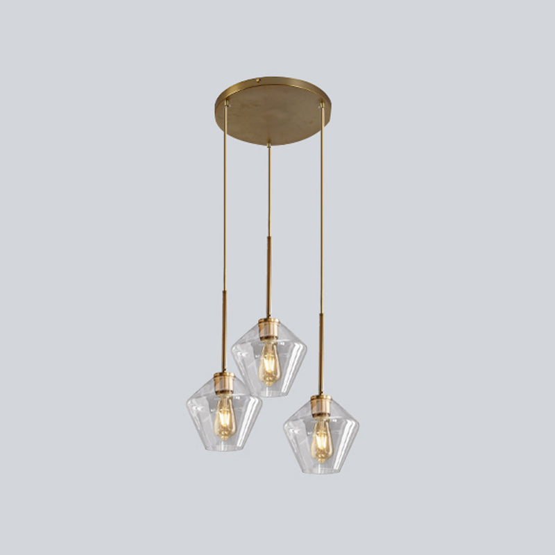 Glass Shade Hanging Pendant Nordic Brass Finish Drop Light for Dining Room