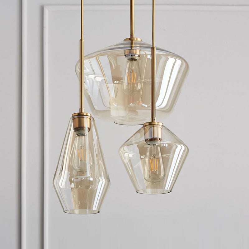 Glass Shade Hanging Pendant Nordic Brass Finish Drop Light for Dining Room