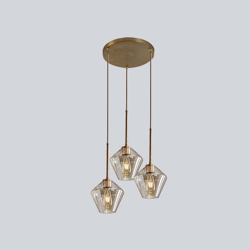 Glass Shade Hanging Pendant Nordic Brass Finish Drop Light for Dining Room