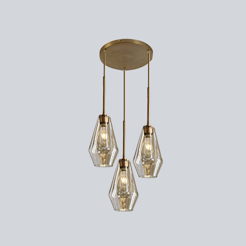 Glass Shade Hanging Pendant Nordic Brass Finish Drop Light for Dining Room