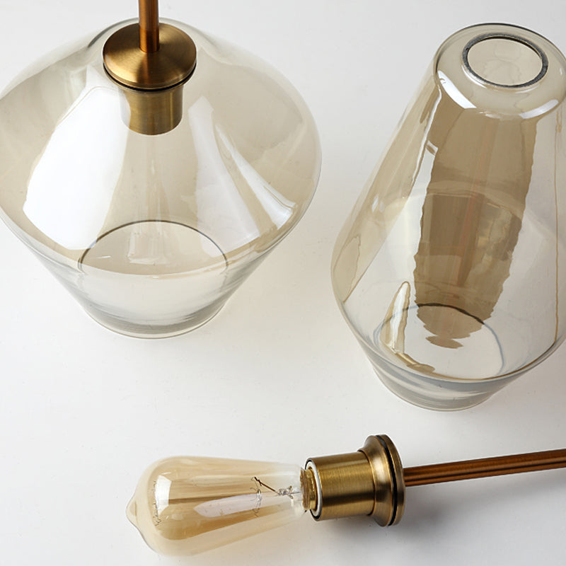 Glass Shade Hanging Pendant Nordic Brass Finish Drop Light for Dining Room