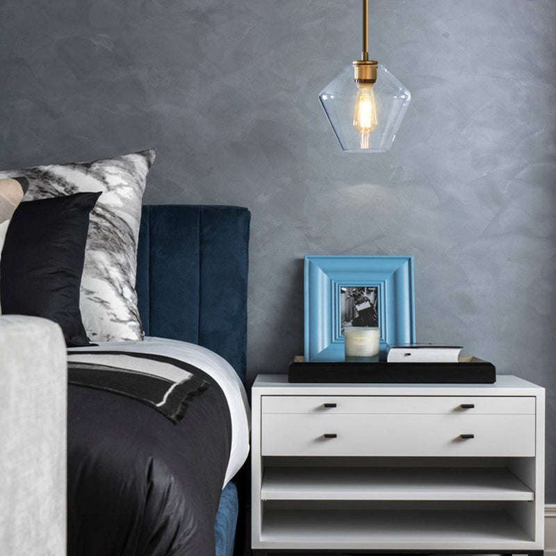 Glass Shade Hanging Pendant Nordic Brass Finish Drop Light for Dining Room