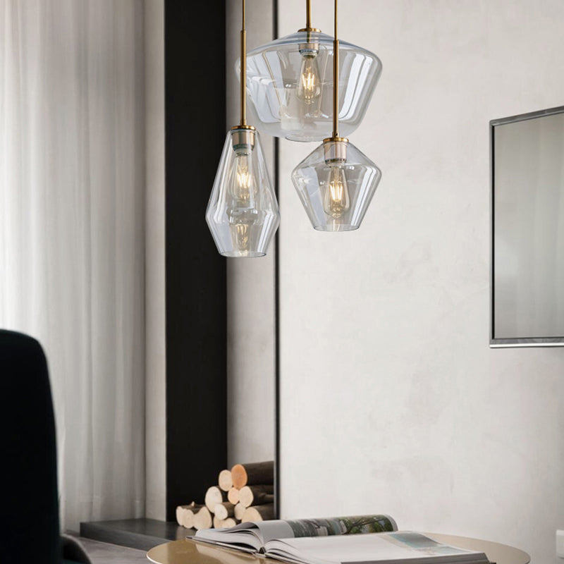 Glass Shade Hanging Pendant Nordic Brass Finish Drop Light for Dining Room