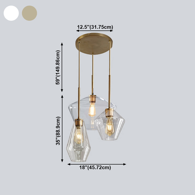 Glass Shade Hanging Pendant Nordic Brass Finish Drop Light for Dining Room