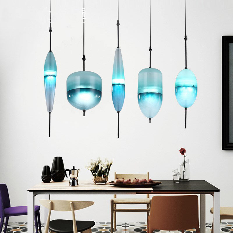 Lampe de suspension en verre de forme ovale créative moderne la lumière suspendue à 1 lumière pour salle à manger