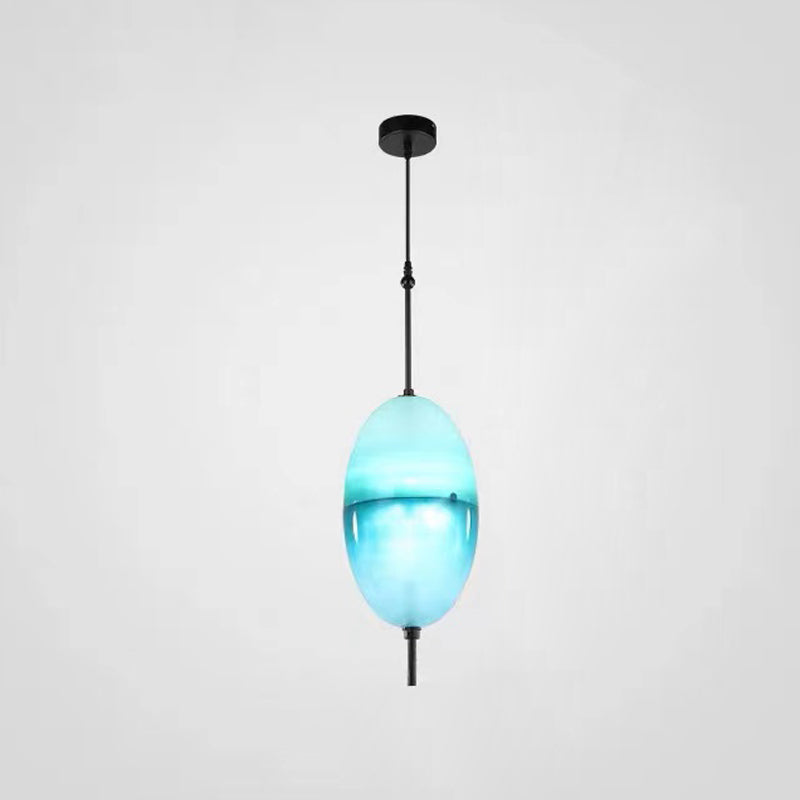 Lampe de suspension en verre de forme ovale créative moderne la lumière suspendue à 1 lumière pour salle à manger