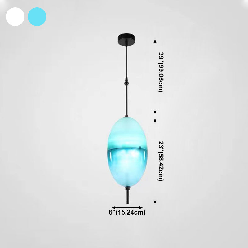 Lampe de suspension en verre de forme ovale créative moderne la lumière suspendue à 1 lumière pour salle à manger
