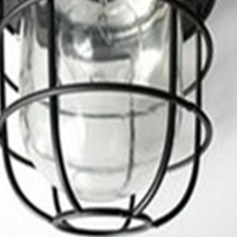 Caged Clear Glass Small Pendant Factory Style 1 Bulb Hanging Light for Restaurant