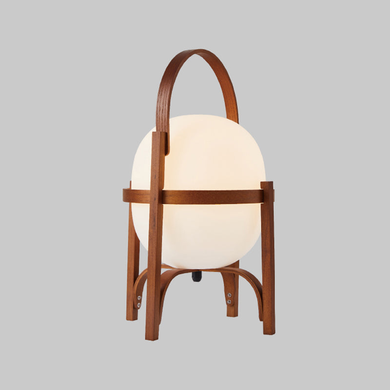 Modern Wooden Table Light 1-Light Bedroom Nightstand Lamp with Globe Glass Shade