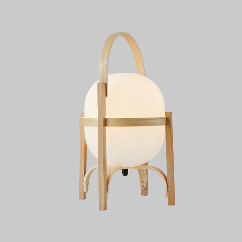 Modern Wooden Table Light 1-Light Bedroom Nightstand Lamp with Globe Glass Shade
