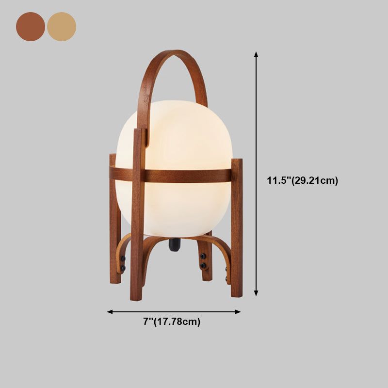Modern Wooden Table Light 1-Light Bedroom Nightstand Lamp with Globe Glass Shade