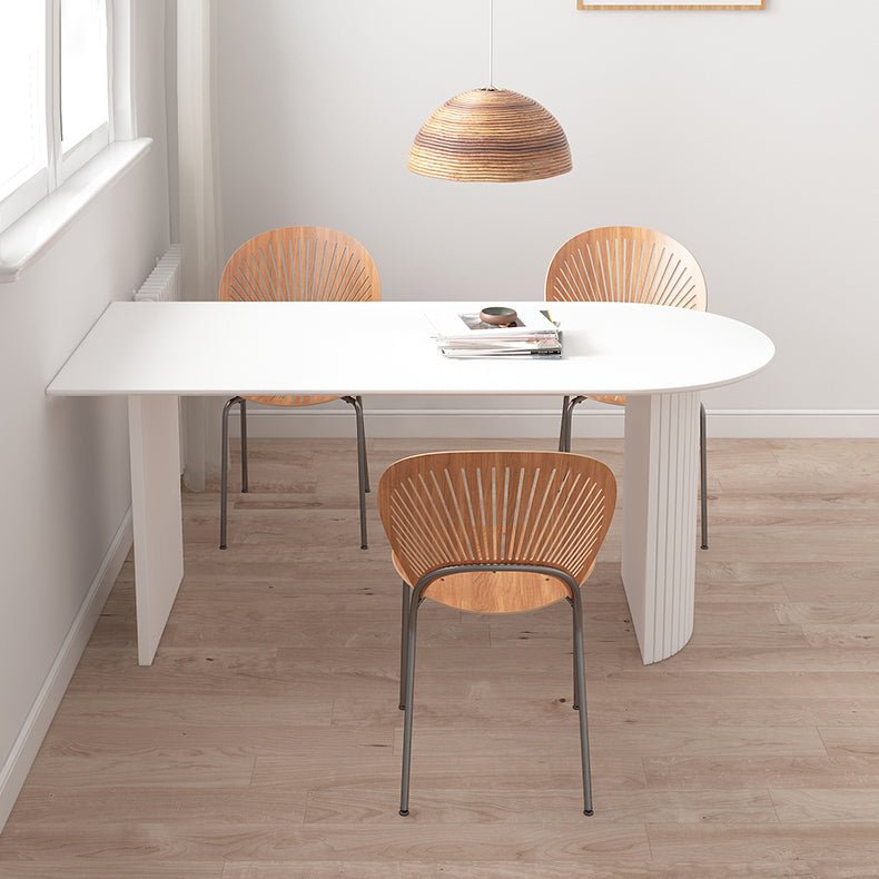 Free Form White Tone Dining Table Contemporary Dinette Table with Double Pedestal Base