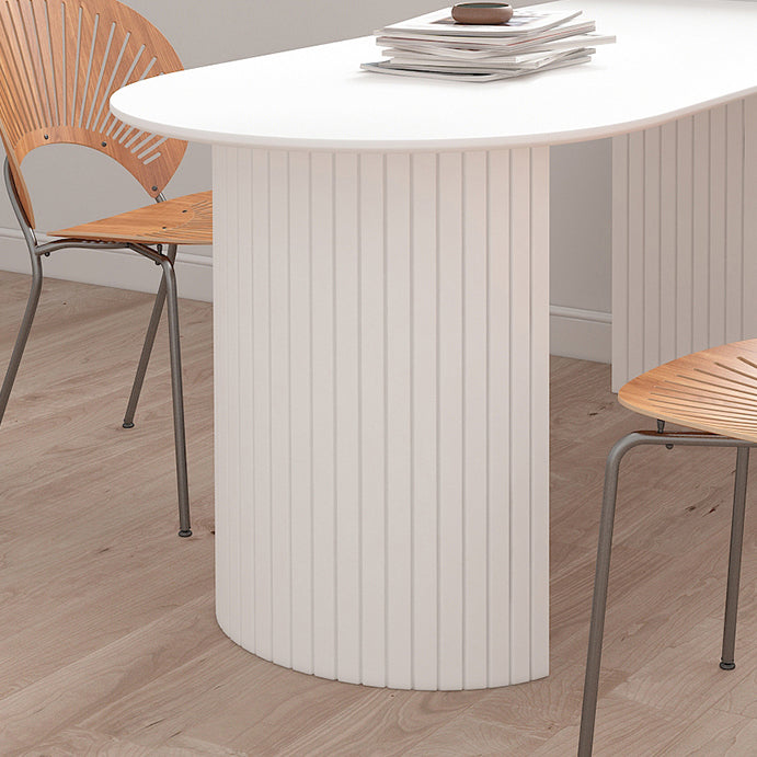 Free Form White Tone Dining Table Contemporary Dinette Table with Double Pedestal Base