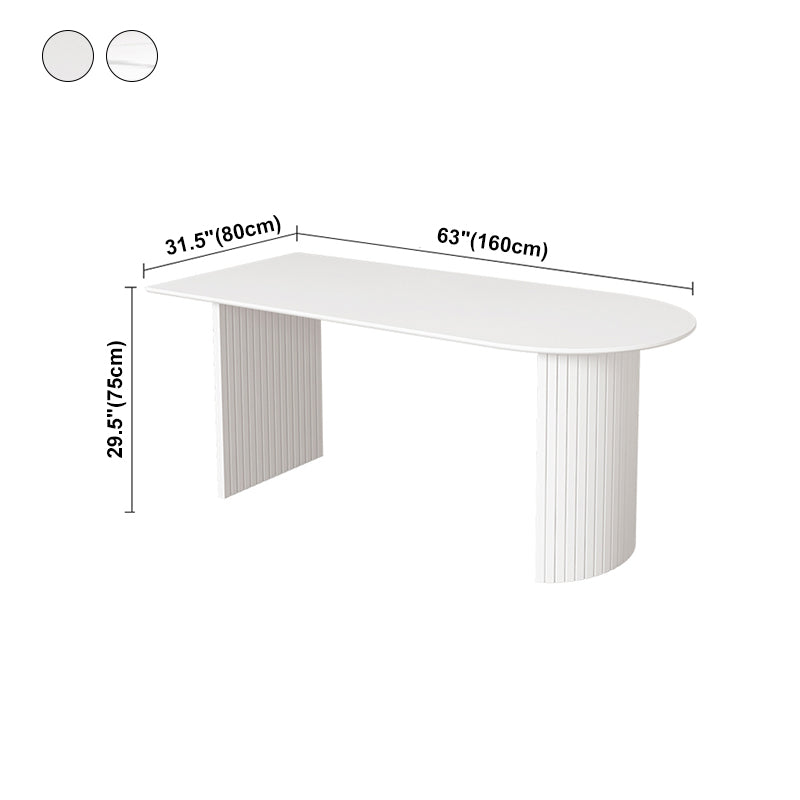 Free Form White Tone Dining Table Contemporary Dinette Table with Double Pedestal Base