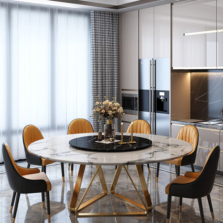 Marble Dining Table Traditional Luxury Round Dining Site Table with Turntable