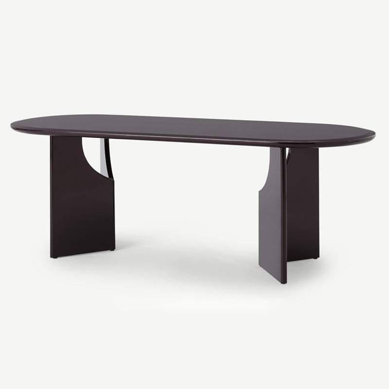 Moderne binnenhouttafel voor restaurant ovale eettafel met dubbele voetstukbasis