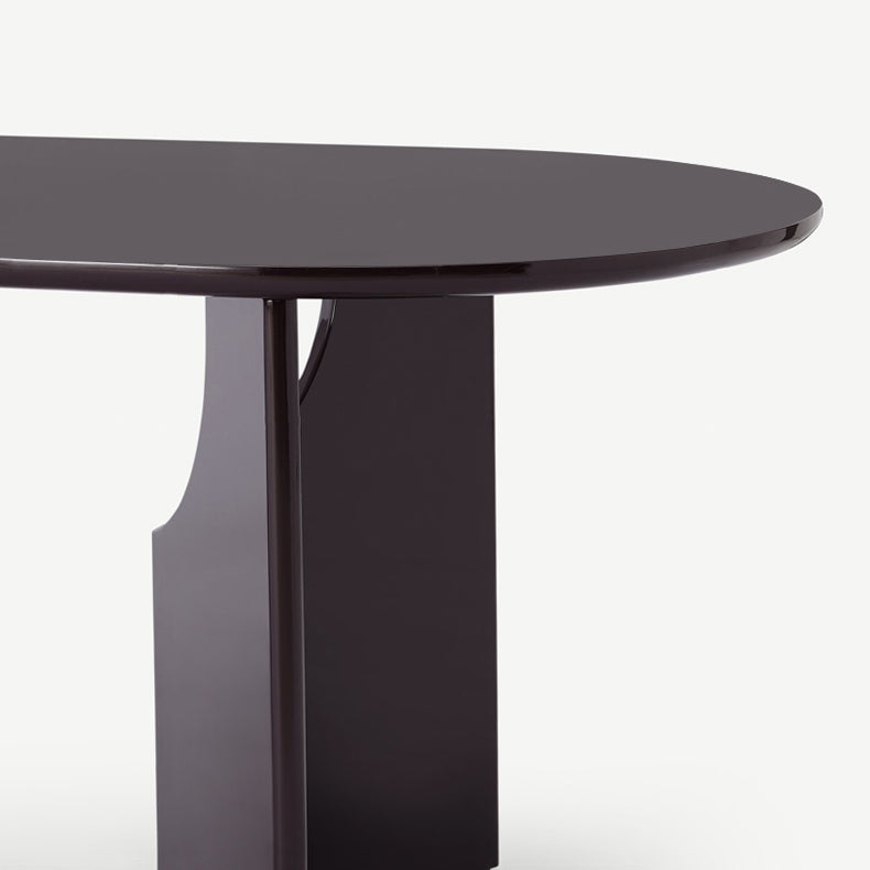 Moderne binnenhouttafel voor restaurant ovale eettafel met dubbele voetstukbasis