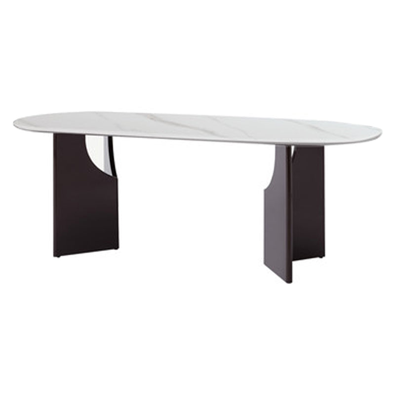 Moderne binnenhouttafel voor restaurant ovale eettafel met dubbele voetstukbasis
