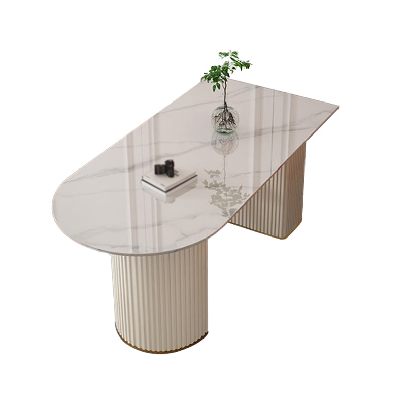 Mesa de comedor de piedra sinterizada glamorosa Mesa estándar con base de pedestal doble