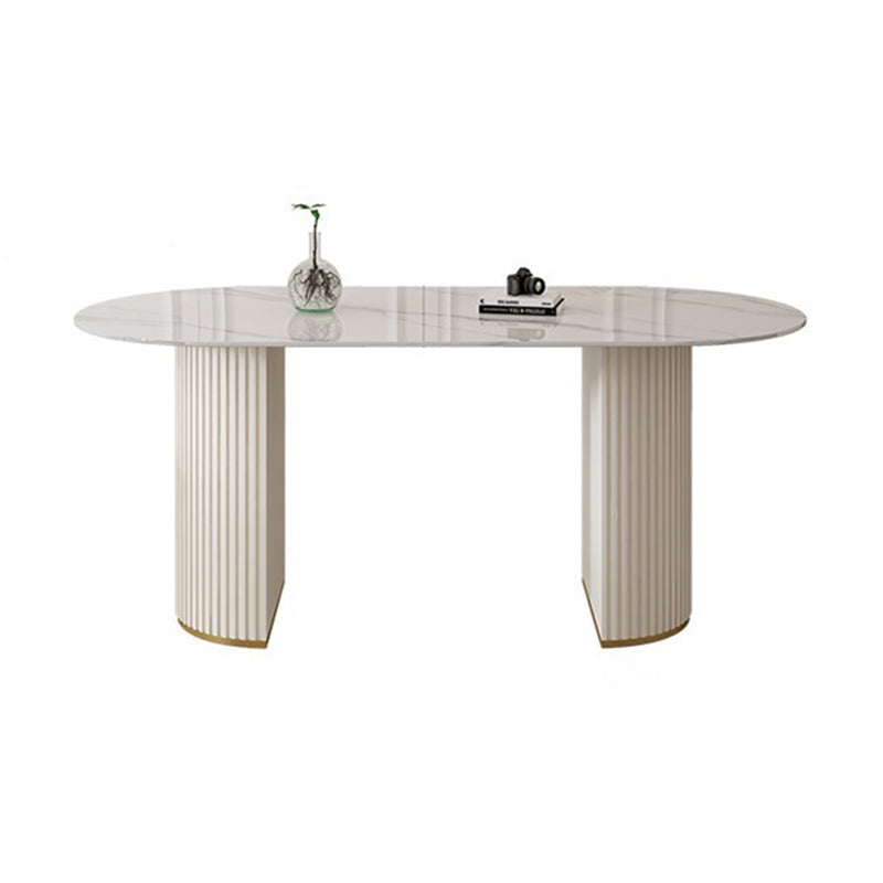 Mesa de comedor de piedra sinterizada glamorosa Mesa estándar con base de pedestal doble