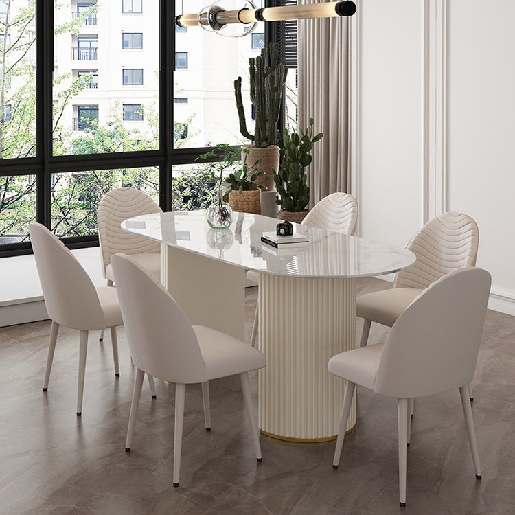 Mesa de comedor de piedra sinterizada glamorosa Mesa estándar con base de pedestal doble