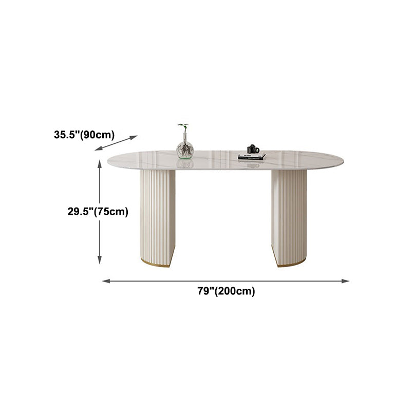 Mesa de comedor de piedra sinterizada glamorosa Mesa estándar con base de pedestal doble