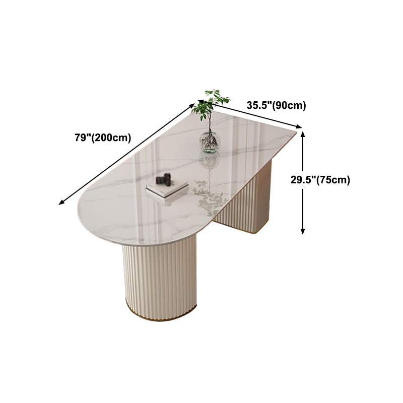 Mesa de comedor de piedra sinterizada glamorosa Mesa estándar con base de pedestal doble