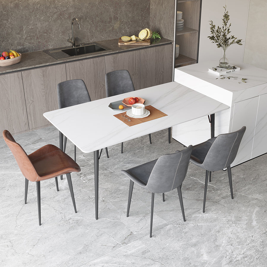 Modern Style Dining Table Rectangle Sintered Stone 4 Legs Dining Table for Kitchen