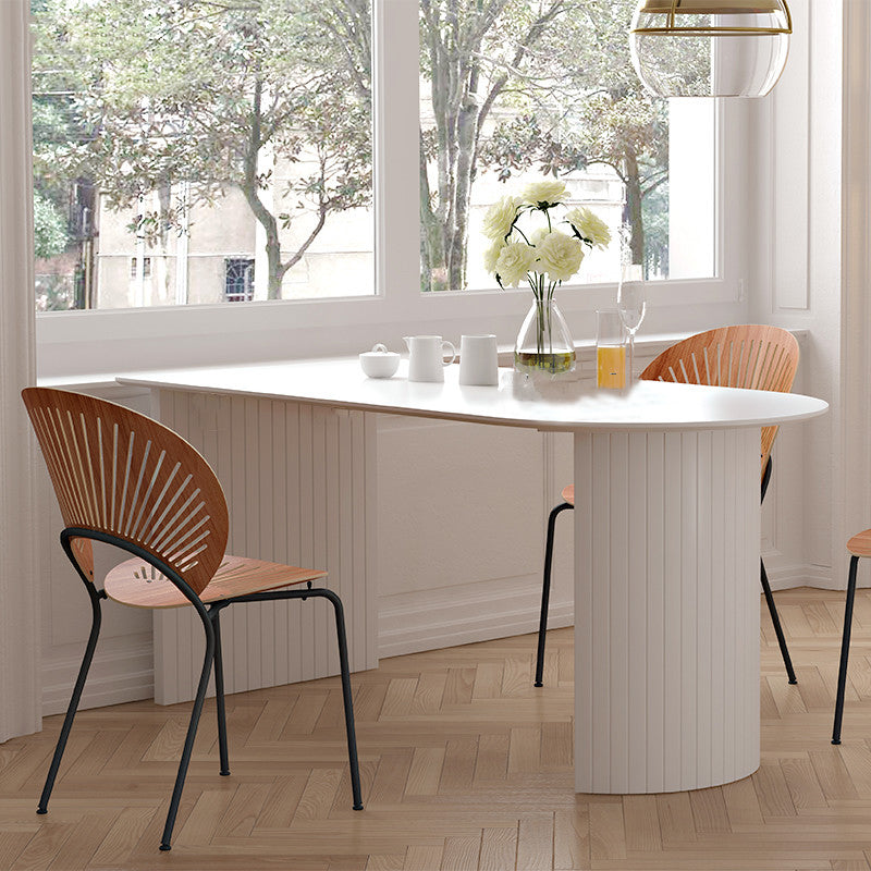 Mesa de comedor de estilo moderno Mesa de comedor de doble pedestal blanco para uso en el hogar