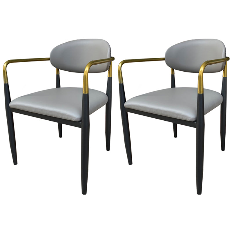 Contemporary Home Open Back Arm Chair Matte Finish Upholstered Dining Chair