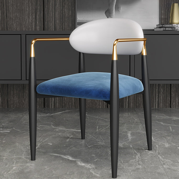 Contemporary Home Open Back Arm Chair Matte Finish Upholstered Dining Chair