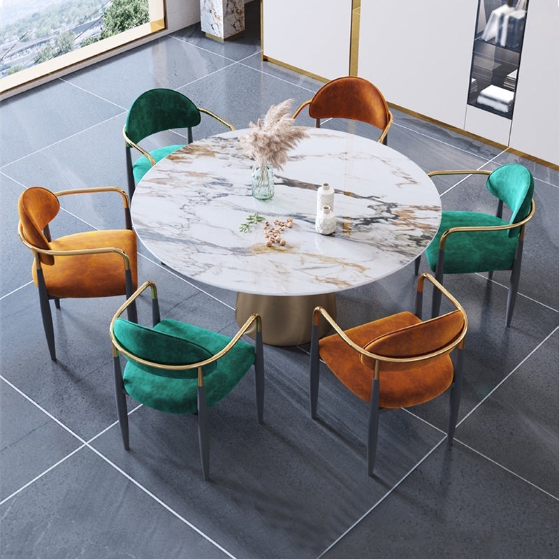 Contemporary Home Open Back Arm Chair Matte Finish Upholstered Dining Chair