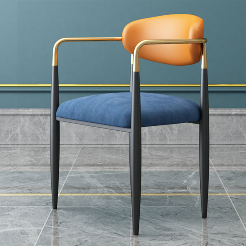 Contemporary Home Open Back Arm Chair Matte Finish Upholstered Dining Chair