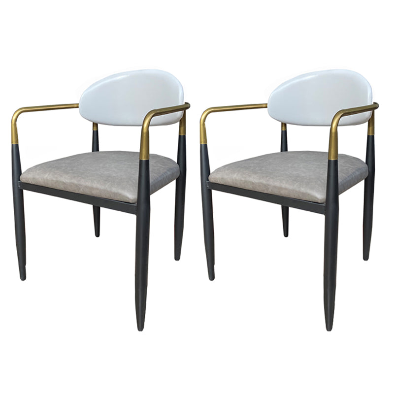 Contemporary Home Open Back Arm Chair Matte Finish Upholstered Dining Chair