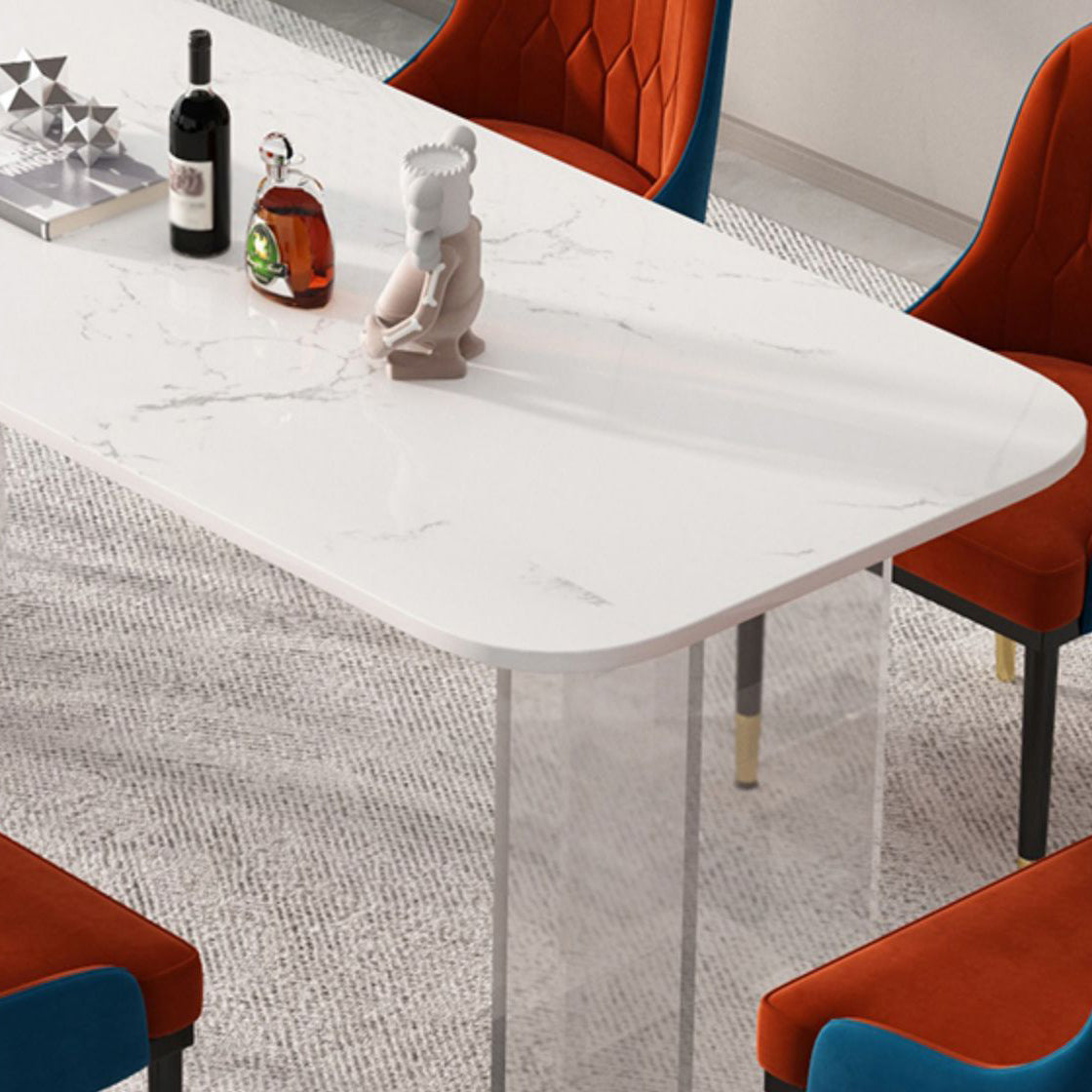 1/2/5/7 Pieces Modern Dining Set with Rectangle Table and Red Chairs Dinette Set