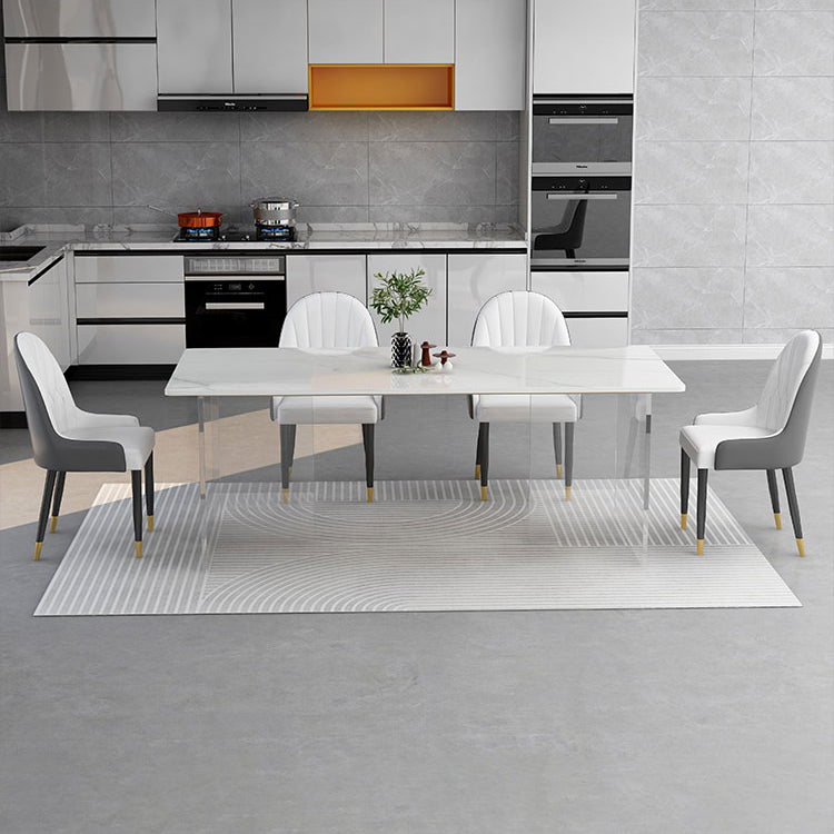 Ensemble de restauration moderne 1/4/5 Pieces avec table de pierre et chaises en cuir fritté