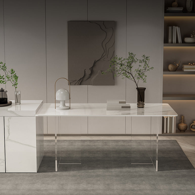 Modern 1/2/5/7 Pieces Rectangle Dining Set Sintered Stone Top Table with Leather Chairs