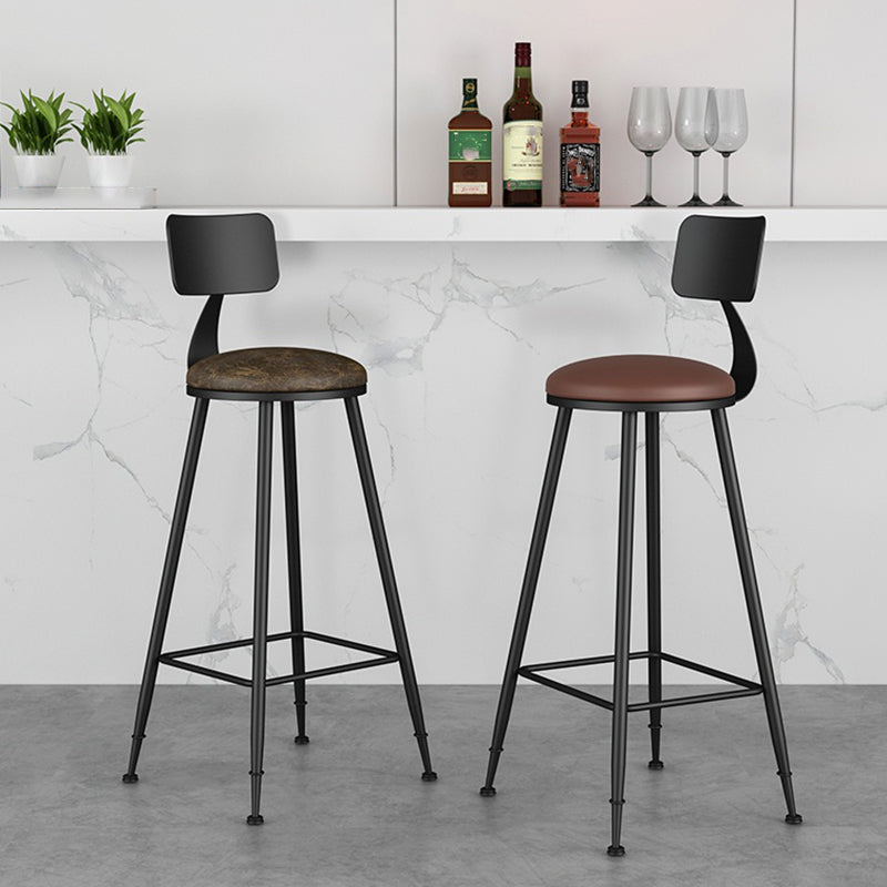 Taburete industrial sin brazos para mostrador, taburete de bar de hierro para cajero con cojín de cuero