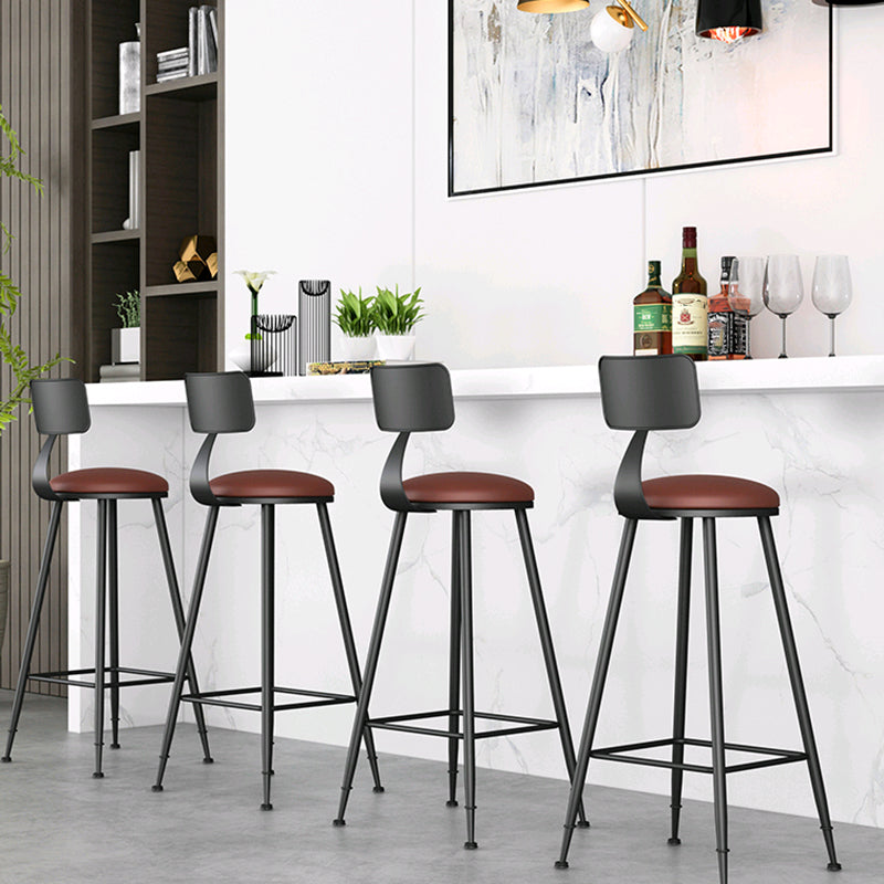 Taburete industrial sin brazos para mostrador, taburete de bar de hierro para cajero con cojín de cuero