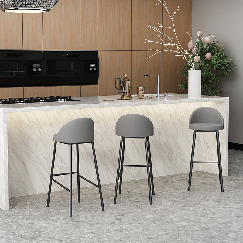 Modern Armless Backrest Counter Stool Iron Cafe Bar Stool with Leather Cushion and Pedal