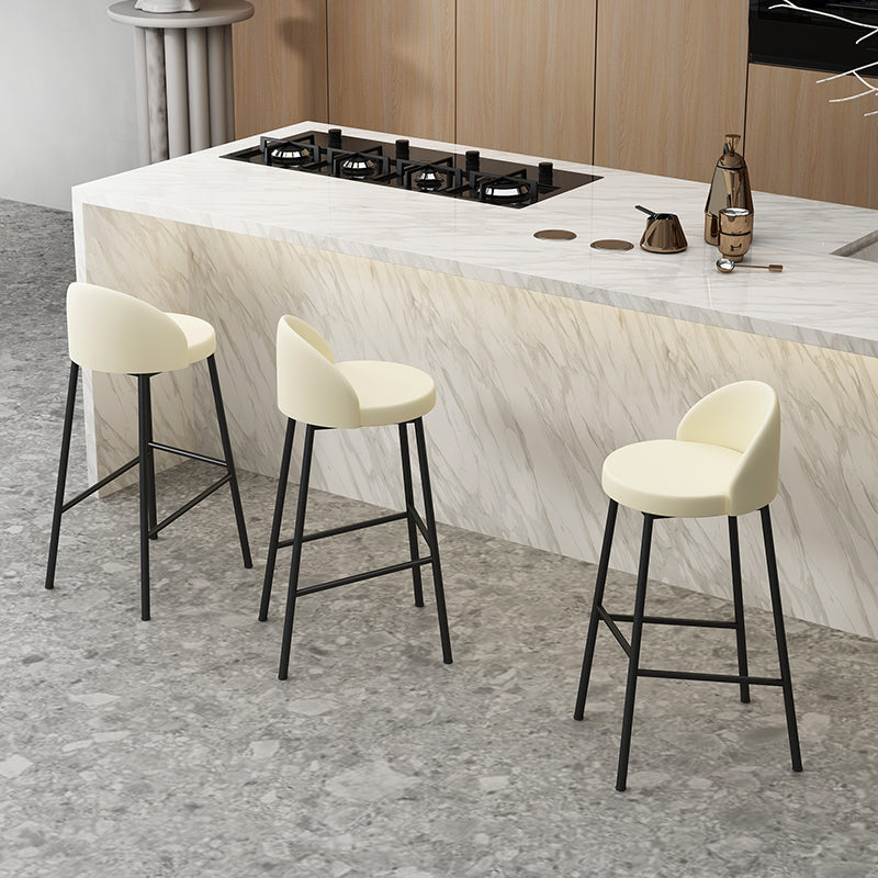 Modern Armless Backrest Counter Stool Iron Cafe Bar Stool with Leather Cushion and Pedal