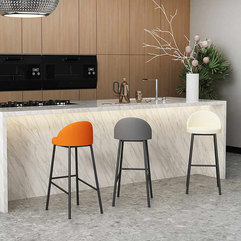 Modern Armless Backrest Counter Stool Iron Cafe Bar Stool with Leather Cushion and Pedal