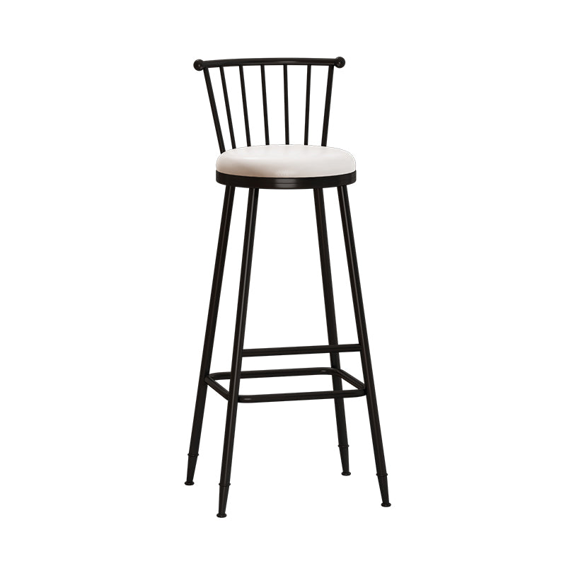Taburete de bar moderno sin brazos con respaldo, taburete de acero para tienda de té con leche y cojín de cuero