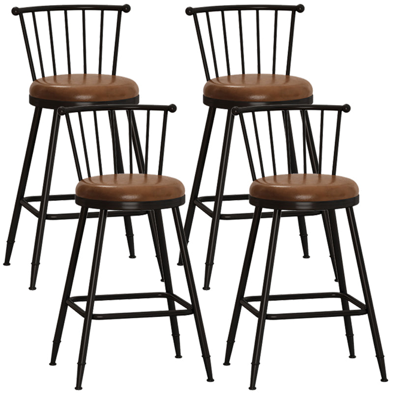 Taburete de bar moderno sin brazos con respaldo, taburete de acero para tienda de té con leche y cojín de cuero
