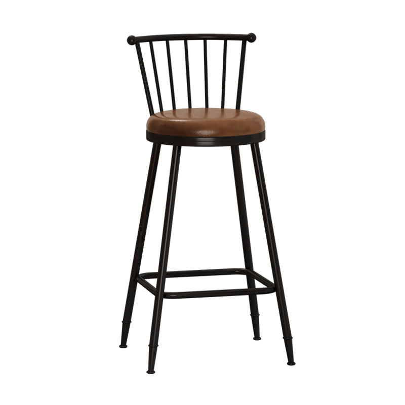 Taburete de bar moderno sin brazos con respaldo, taburete de acero para tienda de té con leche y cojín de cuero