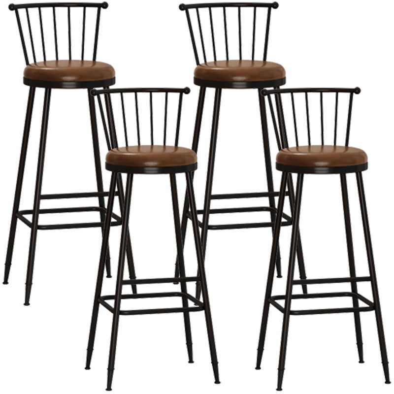 Taburete de bar moderno sin brazos con respaldo, taburete de acero para tienda de té con leche y cojín de cuero
